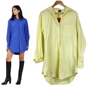 Alix NYC NWT Clay Shirt Dress Size M Yellow Loose Fit Pleated Long Sleeve Cotton